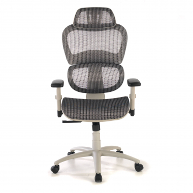 cadeira ergonomica branco cinzento estrutura branca malha mesh bracos regulaveis 3d apoio lombar duplo apoio de cabeca 5