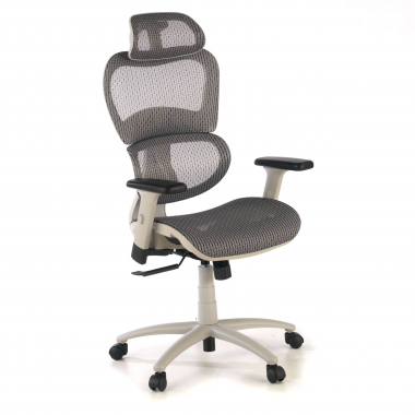 cadeira ergonomica branco cinzento estrutura branca malha mesh bracos regulaveis 3d apoio lombar duplo apoio de cabeca 1