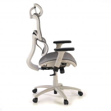cadeira ergonomica branco cinzento estrutura branca malha mesh bracos regulaveis 3d apoio lombar duplo apoio de cabeca 6
