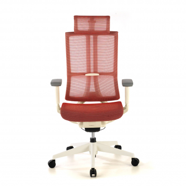 cadeira ergonomica branco vermelho estrutura branca malha mesh bracos regulaveis 3d apoio lombar duplo apoio de cabeca 5