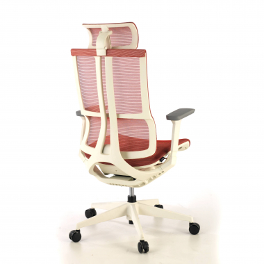 cadeira ergonomica branco vermelho estrutura branca malha mesh bracos regulaveis 3d apoio lombar duplo apoio de cabeca 9