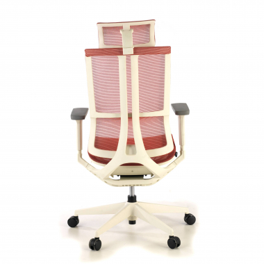 cadeira ergonomica branco vermelho estrutura branca malha mesh bracos regulaveis 3d apoio lombar duplo apoio de cabeca 7