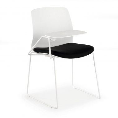 cadeira com palmatoria branco preto cadeira com mesa de escrita tecido sem bracos 1