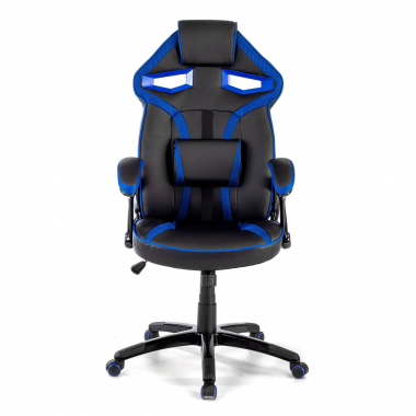 cadeira gaming azul ecopiel pele sintetica bracos fixos 3