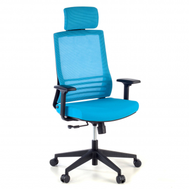 cadeira de escritorio azul com apoio de cabeca malha mesh bracos regulaveis 1d apoio lombar apoio de cabeca 1