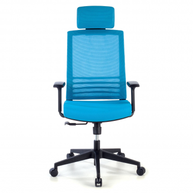 cadeira de escritorio azul com apoio de cabeca malha mesh bracos regulaveis 1d apoio lombar apoio de cabeca 3