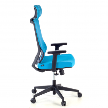 cadeira de escritorio azul com apoio de cabeca malha mesh bracos regulaveis 1d apoio lombar apoio de cabeca 5