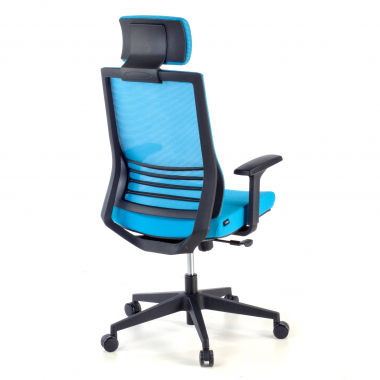 cadeira de escritorio azul com apoio de cabeca malha mesh bracos regulaveis 1d apoio lombar apoio de cabeca 6