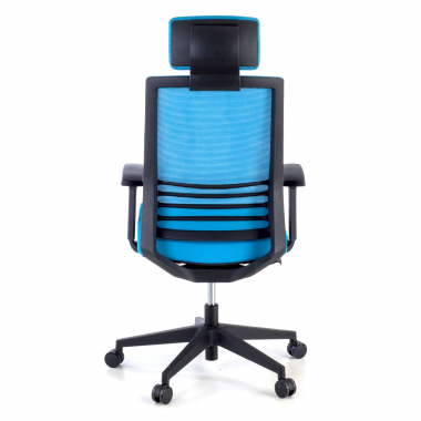 cadeira de escritorio azul com apoio de cabeca malha mesh bracos regulaveis 1d apoio lombar apoio de cabeca 7