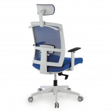 cadeira ergonomica branco azul estrutura branca reposacabecas malha mesh bracos regulaveis 1d apoio lombar apoio de cabeca 8