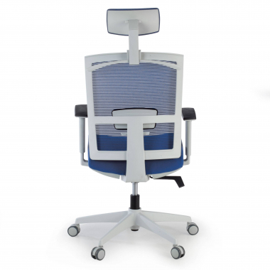 cadeira ergonomica branco azul estrutura branca reposacabecas malha mesh bracos regulaveis 1d apoio lombar apoio de cabeca 6