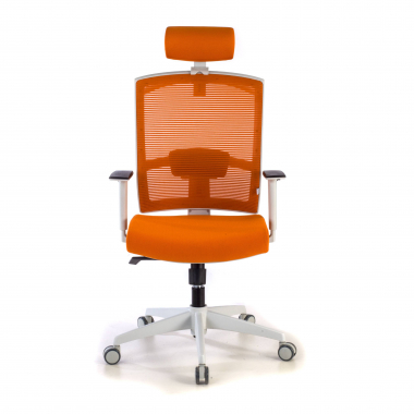 cadeira ergonomica branco laranja estrutura branca reposacabecas malha mesh bracos regulaveis 1d apoio lombar apoio de cabeca 4