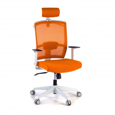 cadeira ergonomica branco laranja estrutura branca reposacabecas malha mesh bracos regulaveis 1d apoio lombar apoio de cabeca 1