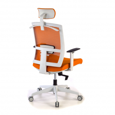 cadeira ergonomica branco laranja estrutura branca reposacabecas malha mesh bracos regulaveis 1d apoio lombar apoio de cabeca 7