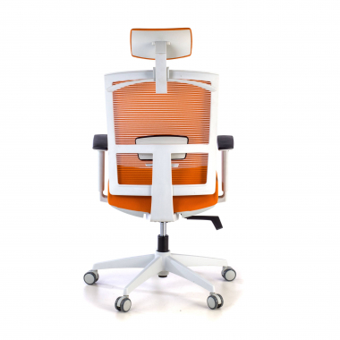 cadeira ergonomica branco laranja estrutura branca reposacabecas malha mesh bracos regulaveis 1d apoio lombar apoio de cabeca 6