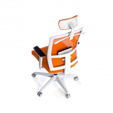 cadeira ergonomica branco laranja estrutura branca reposacabecas malha mesh bracos regulaveis 1d apoio lombar apoio de cabeca 9