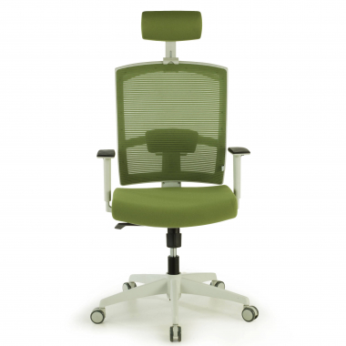 cadeira ergonomica branco verde estrutura branca reposacabecas malha mesh bracos regulaveis 1d apoio lombar apoio de cabeca 4