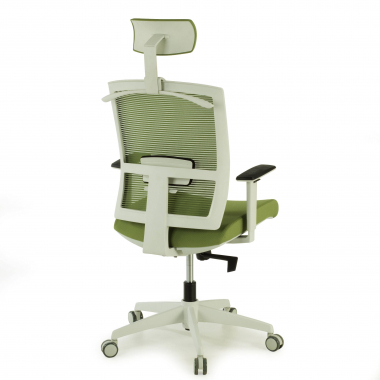 cadeira ergonomica branco verde estrutura branca reposacabecas malha mesh bracos regulaveis 1d apoio lombar apoio de cabeca 8