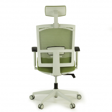 cadeira ergonomica branco verde estrutura branca reposacabecas malha mesh bracos regulaveis 1d apoio lombar apoio de cabeca 6