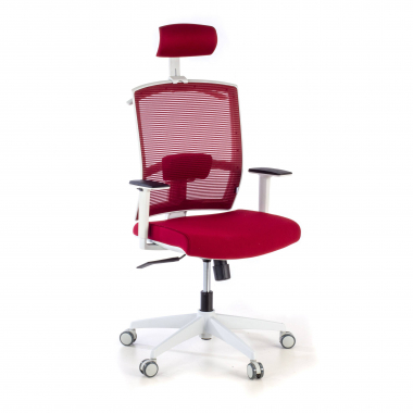 cadeira ergonomica branco vermelho estrutura branca reposacabecas malha mesh bracos regulaveis 1d apoio lombar apoio de cabeca 1