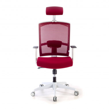 cadeira ergonomica branco vermelho estrutura branca reposacabecas malha mesh bracos regulaveis 1d apoio lombar apoio de cabeca 4