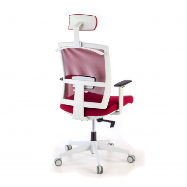 cadeira ergonomica branco vermelho estrutura branca reposacabecas malha mesh bracos regulaveis 1d apoio lombar apoio de cabeca 7