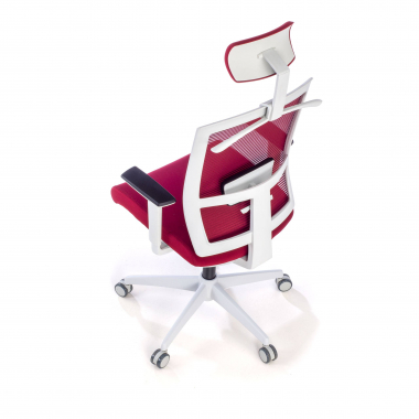 cadeira ergonomica branco vermelho estrutura branca reposacabecas malha mesh bracos regulaveis 1d apoio lombar apoio de cabeca 9