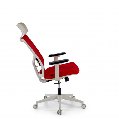 cadeira de escritorio branco vermelho estrutura branca reposacabecas malha mesh bracos regulaveis 1d apoio lombar apoio de cabeca 6