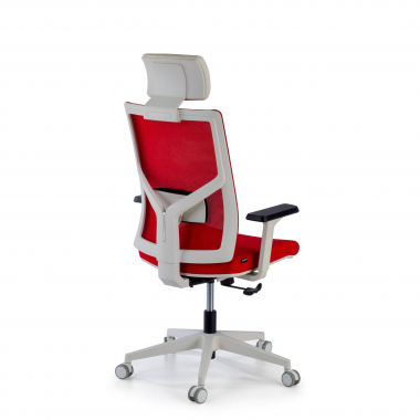 cadeira de escritorio branco vermelho estrutura branca reposacabecas malha mesh bracos regulaveis 1d apoio lombar apoio de cabeca 7