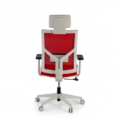 cadeira de escritorio branco vermelho estrutura branca reposacabecas malha mesh bracos regulaveis 1d apoio lombar apoio de cabeca 8