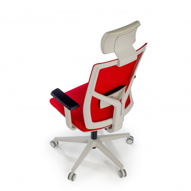cadeira de escritorio branco vermelho estrutura branca reposacabecas malha mesh bracos regulaveis 1d apoio lombar apoio de cabeca 10