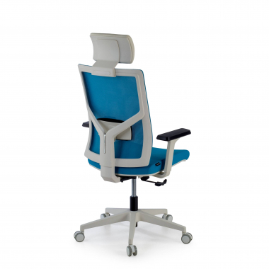 cadeira de escritorio branco azul estrutura branca reposacabecas malha mesh bracos regulaveis 1d apoio lombar apoio de cabeca 6