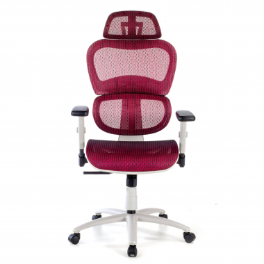 cadeira ergonomica branco vermelho estrutura branca malha mesh bracos regulaveis 3d apoio lombar duplo apoio de cabeca 5