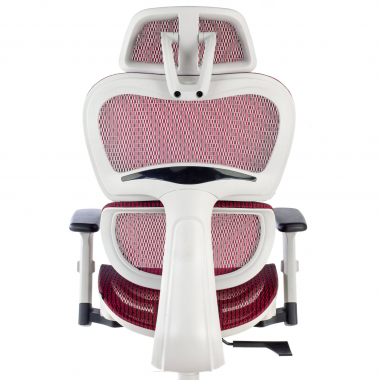 cadeira ergonomica branco vermelho estrutura branca malha mesh bracos regulaveis 3d apoio lombar duplo apoio de cabeca 7