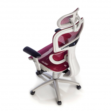 cadeira ergonomica branco vermelho estrutura branca malha mesh bracos regulaveis 3d apoio lombar duplo apoio de cabeca 8