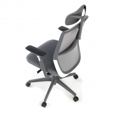 cadeira de escritorio cinza rede com apoio de cabeca malha mesh bracos regulaveis 3d apoio de cabeca 7