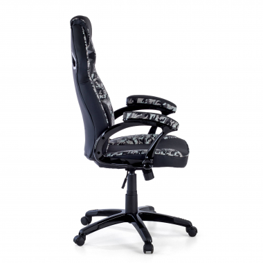 cadeira gaming cinza camuflagem pele sintetica bracos fixos 3