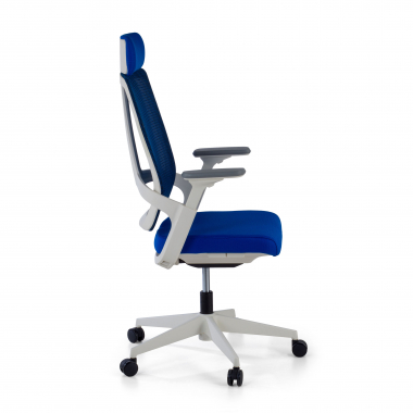 oferta cadeira de escritorio branco azul estrutura branca malha mesh bracos regulaveis 4d apoio lombar apoio de cabeca 4