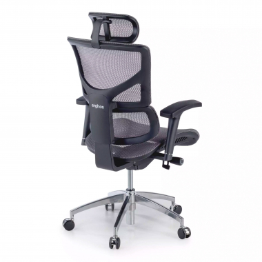 cadeira ergonomica cinza next1 com reposacabecas malha mesh bracos regulaveis 4d apoio lombar apoio de cabeca 8