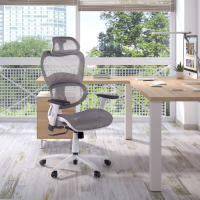 Cadeira branca ergonómica Ergocity, almofada lombar, apoios de braços 3D
