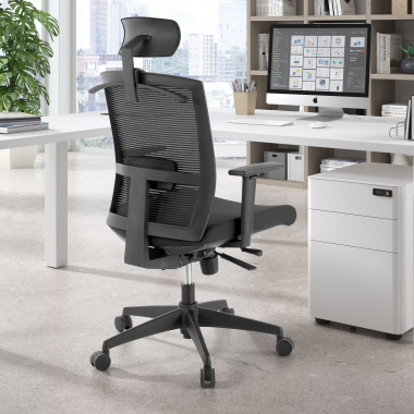 cadeira ergonomica preto estrutura negra reposacabecas malha mesh bracos regulaveis 1d apoio lombar apoio de cabeca 2
