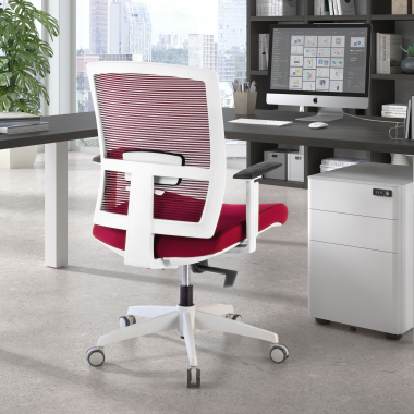 cadeira ergonomica branco vermelho estrutura branca malha mesh bracos regulaveis 1d apoio lombar 2