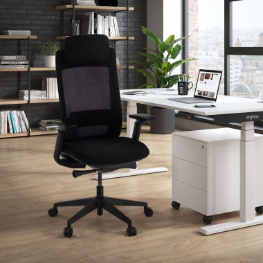 cadeira ergonomica preto estrutura negra tecido bracos regulaveis 3d 2