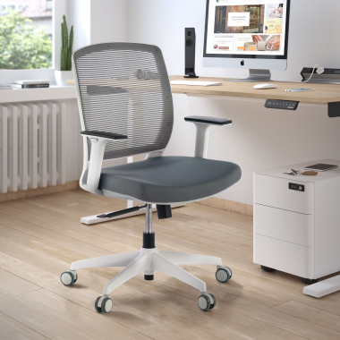 cadeira giratoria branco cinzento cadeira estrutura branca malha mesh bracos regulaveis 1d 2
