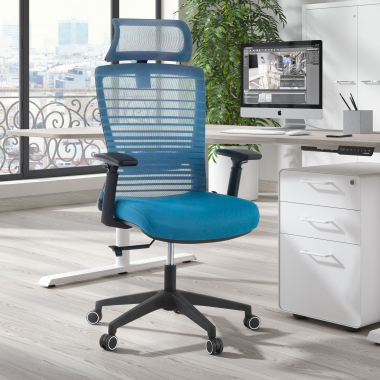 cadeira de escritorio azul tesla malha mesh bracos regulaveis 3d apoio lombar apoio de cabeca 2