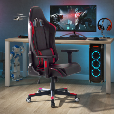 cadeira gaming vermelho cadeira de escritorio pele sintetica bracos regulaveis 3d 2