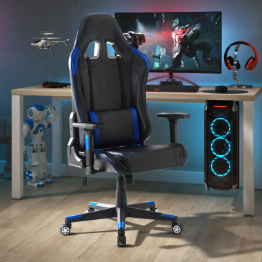 cadeira gaming azul cadeira gaming pele sintetica bracos regulaveis 3d 2
