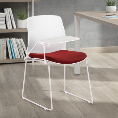 cadeira com palmatoria branco vermelho cadeira com mesa de escrita tecido sem bracos 2