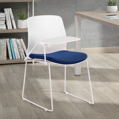 cadeira com palmatoria branco azul cadeira com mesa de escrita tecido sem bracos 2