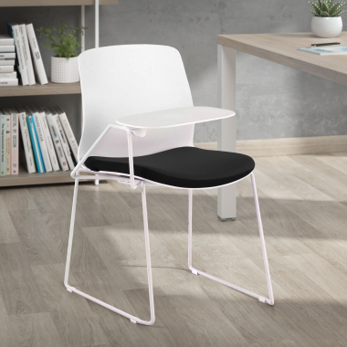 cadeira com palmatoria branco preto cadeira com mesa de escrita tecido sem bracos 2